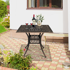 HAOYYE Cast Aluminum Patio Table Bronze Outdoor Square Bistro Table Weather Resistant Courtyard Garden Table with Vintage Style Design for Balcony Backyard Deck Porch