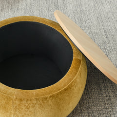 HAOYYE Round Storage Ottoman, 2-in-1 Functional Design as End Table and Ottoman, Includes Small Seat, Dark Yellow, Modern Space-Saving Accent Furniture for Living Room, Bedroom, or Office, Sturdy and Heavy-Duty, Easy Assembly