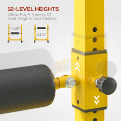 HAOYYE Yellow 12-Level Adjustable Sissy Squat Machine Single Leg Squat Stand with Comfortable Foam Rollers, Heavy Duty Steel Construction, Anti-Skid Pads, Home Workout Equipment for Strength Training and Core Fitness