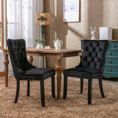 HAOYYE High-end Tufted Solid Wood Contemporary Velvet Upholstered Dining Chair with Wood Legs Nailhead Trim 2-Pcs Set, Black, SW2001BK Sturdy Space-Saving Heavy Duty Modern Design