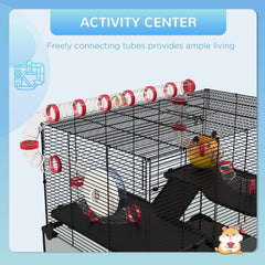 HAOYYE 31" Extra Large Hamster Cage with Tube Tunnel, Small Animal Cage for Dwarf Hamster, Rat, Gerbil Cage with Deep Glass Bottom, Water Bottle, Food Dish, Exercise Wheel, Ramps Sturdy Space-Saving