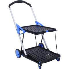 HAOYYE Collapsible Utility Cart Multi Use Foldable 2-Tier Shopping Cart with Rolling Wheels and Storage Baskets Lightweight Portable Design for Grocery Office Travel Home Blue