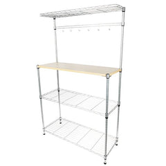 HAOYYE Four-Tier Baker’s Rack, Microwave Oven Stand, Powder-Coated Silver Steel, Includes MDF Cutting Board & 6 Wave Rods, Sturdy Durable Organizer, Modern Storage Solution, Stylish Kitchen Shelving For Countertop Decluttering & Efficient Meal Prep