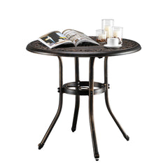Haoyye Outdoor Cast Aluminum Round Dining Table, Weather Resistant Bistro Table with Elegant Patterned Top, Rustproof and Durable Design for Patio, Balcony, Deck, Courtyard or Garden, Easy to Assemble and Maintain