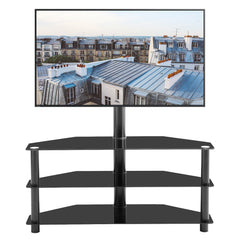 HAOYYE Black Adjustable TV Stand, Swivel Bracket, Tempered Glass Shelves, Space-Saving, Durable, Stylish, Modern Design for Living Room, Bedroom, or Office