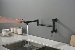 HAOYYE Wall mounted Pot Filler Faucet, Modern Brass Pot Filler Two-Attachment Wall Mount Folding Kitchen Pot Filler Swing Arm Sturdy Space-Saving Heavy Duty Modern Design Adults Dorm Room Easy Assembly