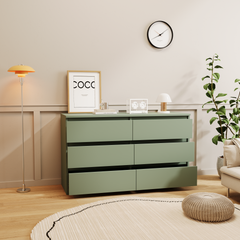 HAOYYE Green 6-Drawer Dresser Chest, Modern Design With Spacious Drawers, Sturdy Space-Saving Heavy Duty Furniture, Perfect For Bedrooms And Dorm Rooms, Easy Assembly