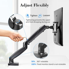 HAOYYE The monitor arm is adjustable for desktop mount and fits 15-27 inch monitors with weight capacities up to 15.4 pounds, black Sturdy Space-Saving Heavy Duty Modern Design Adults Dorm Room
