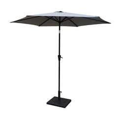 HAOYYE 8.8 Ft Outdoor Aluminum Patio Umbrella Gray Market Umbrella with 42 Pound Square Resin Base Push Button Tilt and Crank Lift UV Resistant Canopy for Backyard Garden Deck Poolside Balcony Outdoor Table Shade Durable and Easy to Use
