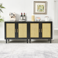HAOYYE Side panel buffet cabinet with natural rattan door, rattan storage cabinet with adjustable shelves, side panel and buffet with storage space, modern console cabinet in bedroom and living room Sturdy