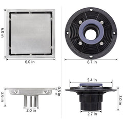 HAOYYE 6 Inch Square Shower Floor Drain Sturdy Space-Saving Heavy Duty Modern Design Adults Dorm Room Easy Assembly Bedroom Furniture