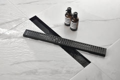 HAOYYE Linear Shower Drain with Removable Quadrato Pattern Grate, 304 Stainless Shower Drain Included Hair Strainer and Leveling Feet Sturdy Space-Saving Heavy Duty Modern Design Adults Dorm Room