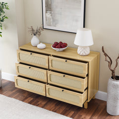 HAOYYE 6-Drawer Wooden Antique Dresser, Storage Cabinet for Bedroom, Living Room, and Corridor, Modern Design Drawer Cabinet with Sturdy Space-Saving Heavy Duty Construction, Ideal for Organizing Clothes and Essentials