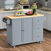 HAOYYE Rolling Mobile Kitchen Island With Solid Wood Top, Storage Cabinet, Drop Leaf Breakfast Bar, Spice Rack, Towel Rack, And Drawer, Grey Blue, Sturdy Space-Saving Design With Locking Wheels