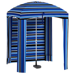 HAOYYE 5.9 x 5.9ft Portable Beach Umbrella Cabana with Ruffled Walls Vents Sandbags and Carry Bag Outdoor Sun Shelter with Blue Stripe Design for Garden Patio Pool Camping Travel