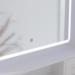 HAOYYE Smart Mirror Dressing Table with Drawers and Storage Cabinet, Modern Design Dressing Table with Soft Dressing Pad for Bedroom and Dressing Room, Sturdy Space-Saving Heavy Duty Construction, Ideal for Adults