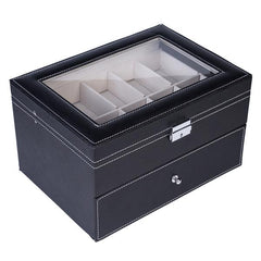 HAOYYE 20 Compartments Dual Layer Wooden Watch Box Black Elegant Storage Case with Soft Cozy Warm Flannel Fleece Interior Premium Quality Watch Organizer Luxury Comfortable Unique Design for Home Decor