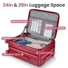 HAOYYE Luggage Sets 3 Piece(20/24/28), Expandable Carry On Luggage with TSA Lock Airline Approved, 100% PC Hard Shell and Lightweight Suitcase with Front Pocket and Spinner Wheels Sturdy Space-Saving