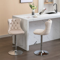 HAOYYE Swivel Velvet Barstools, Adjustable Seat Height 25-33 Inch, Modern Upholstered Chrome Base Bar Stools with Tufted Backs, Comfortable Set of 2 for Home, Pub, Kitchen Island, Beige, Sturdy Design