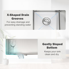 HAOYYE 32" L X 19" W Undermount Double Bowl 16 Gauge 304 Stainless Steel Kitchen Sink (Sink Only) Sturdy Space-Saving Heavy Duty Modern Design Adults Dorm Room Easy Assembly Bedroom Furniture