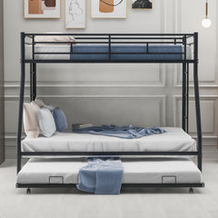 HAOYYE Twin over Full Bed with Sturdy Steel Frame, Bunk Bed with Twin Size Trundle, Two-Side Ladders, Black Space-Saving Heavy Duty Modern Design Easy Assembly Durable Stylish Versatile