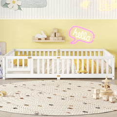 HAOYYE Queen Size Bed Floor Bed with Safety Guardrails and Door for , White(Expect Arrival Date 2024.7.26), Old SKU W158090696 Sturdy Space-Saving Heavy Duty Modern Design Adults Dorm Room Easy Assembly