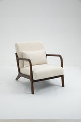 HAOYYE Mid Century Modern Accent Chair with Wood Frame, Upholstered Living Room Chairs with Waist Cushion, Reading Armchair for Bedroom Sunroom Sturdy Space-Saving Heavy Duty Modern Design Adults