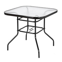 HAOYYE Outdoor Dining Table Square Toughened Glass Table, Durable Yard Garden Glass Table with Powder-Coated Steel Frame, Weather-Resistant, Stylish for Patio, Balcony, or Outdoor Spaces