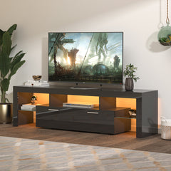 HAOYYE FashionTVstandTVcabinet,EntertainmentCenter,TVstationTV console,media console,with LEDlight belt,light belt remote control,toughenedglassshelf,metal handle,Canbeplaced in the living room,bedroom,black