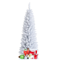 HAOYYE White Artificial Christmas Pencil Tree with Lifelike Branches and Dense Foliage Slim Holiday Decoration for Home Office Party Indoor Display with Folding Metal Stand Easy Assembly and Reusable