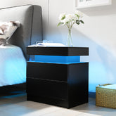 HAOYYE Modern LED Nightstand with 2 Drawers, Black Bedside Table Cabinet with Lights, Sturdy Space-Saving Design, Heavy Duty, Easy Assembly, Ideal for Bedroom or Dorm Room Furniture