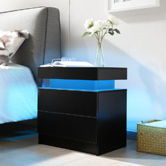 HAOYYE Modern LED Nightstand with 2 Drawers, Black Bedside Table Cabinet with Lights, Sturdy Space-Saving Design, Heavy Duty, Easy Assembly, Ideal for Bedroom or Dorm Room Furniture