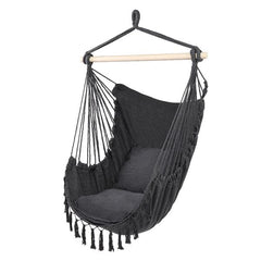 Haoyye Tassel Hanging Chair with Pillow Hammock Style Swing Seat with Decorative Fringe Comfortable Cotton Canvas Lounge Chair for Indoor Outdoor Use Ideal for Porch Balcony Backyard Garden Patio Relaxation