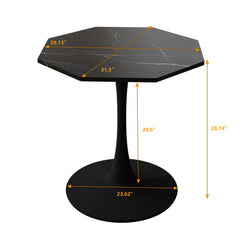 HAOYYE 31.50"Modern Octagonal Coffee Table with Printed Black Marble Table Top,Metal Base, for Dining Room, Kitchen, Living Room Sturdy Space-Saving Heavy Duty Modern Design Adults Dorm Room