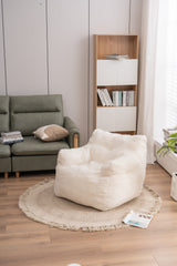 Haoyye Ivory Teddy Fabric Bean Bag Chair, Soft Tufted Foam Lounge Chair with Ergonomic Backrest, No Assembly Needed, Modern Floor Seating for Living Room, Bedroom or Lounge Area, Stylish Space-Saving Comfortable Accent Furniture