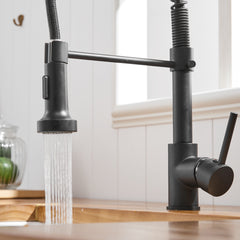 HAOYYE Commercial Black Kitchen Faucet with Pull Down Sprayer, Single Handle Single Lever Kitchen Sink Faucet Sturdy Space-Saving Heavy Duty Modern Design Adults Dorm Room Easy Assembly
