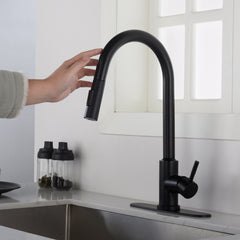 Haoyye Touch Kitchen Faucet with Pull Down Sprayer, Stainless Steel Smart Sink Faucet with Single Handle and 360° Swivel Spout, Hands-Free Touch Activation, Corrosion Resistant Matte Finish, Modern Space-Saving Design for Easy Installation