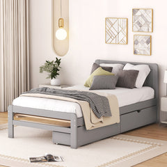 HAOYYE Modern Twin Platform Bed Frame with 2 Drawers, Sturdy Space-Saving Design, Heavy Duty Construction, Easy Assembly, Bedroom Furniture for Adults, Gray Color