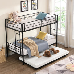 HAOYYE METAL Bunk Bed with trundle Black Sturdy Space-Saving Heavy Duty Modern Design Easy Assembly Durable Stylish Home Furniture Versatile