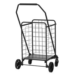 HAOYYE Shopping Cart with Shelf Foldable Utility Grocery Cart on Wheels Double Basket Design 360° Rolling Swivel Wheels for Easy Maneuvering Perfect for Groceries Laundry and Everyday Use