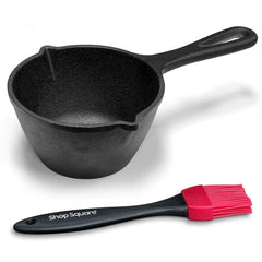 Haoyye Cast Iron Basting Pot and Silicone BBQ Brush Set, 15 Oz Pre-Seasoned Saucepan with Heat-Resistant Brush for Grilling, Meat Smoking, or Stovetop Use, No-Drip Pour Spouts, Mess-Free BBQ Accessory for Outdoor Cooking or Gift for Grill Lovers