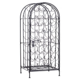 Haoyye Wrought Iron Wine Rack Cabinet with Lock, 35 Bottle Metal Wine Storage Holder with Vintage Scrollwork Design, Sturdy Freestanding Organizer for Kitchen, Dining Room, Home Bar, Space-Saving Modern Black Wine Shelf