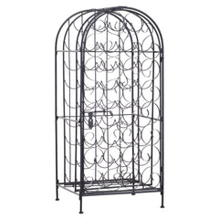 Haoyye Wrought Iron Wine Rack Cabinet with Lock, 35 Bottle Metal Wine Storage Holder with Vintage Scrollwork Design, Sturdy Freestanding Organizer for Kitchen, Dining Room, Home Bar, Space-Saving Modern Black Wine Shelf