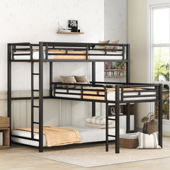 HAOYYE L-shaped Metal Triple Twin Size Bunk Bed, Black(OLD SKU:SM000605AAB) Sturdy Space-Saving Heavy Duty Modern Design Easy Assembly Durable Stylish Home Furniture Versatile