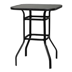 HAOYYE Wrought Iron Glass High Bar Table, Modern Patio Bar Table with Matte Black Frame and Tempered Glass, Stylish and Durable, Perfect for Outdoor or Indoor Dining, Bars, and Restaurants