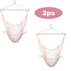 HAOYYE 2PCS Hanging Rope Hammock Chair Air Sky Swing with Wooden Spreader Bar for Porch Patio Balcony Indoor Outdoor Use Lightweight Cotton Cradle Seat