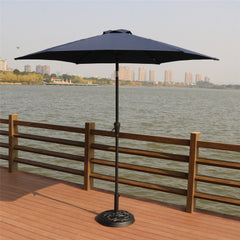 HAOYYE 8.8 Ft Outdoor Aluminum Patio Umbrella with 33 Pound Round Resin Base, Navy Blue Market Umbrella Featuring Push Button Tilt and Crank Lift, UV-Resistant Canopy for Backyard Garden Deck Poolside Shade