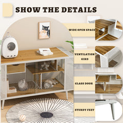 HAOYYE 55.12" Spacious Cat House with Tempered Glass, for Living Room, Hallway, Study and Other Spaces (White) Sturdy Space-Saving Heavy Duty Modern Design Adults Dorm Room Easy Assembly
