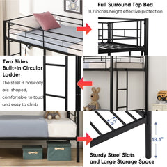 HAOYYE Bunk Bed Twin Over Twin Size with 2 Ladders and Full-Length Guardrail, Metal, Storage Space, No Box Spring Needed, Noise Free, Black Sturdy Space-Saving Heavy Duty Modern Design Easy Assembly Durable