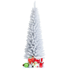 HAOYYE White Artificial Christmas Pencil Tree with Lifelike Branches and Dense Foliage Slim Holiday Decoration for Home Office Party Indoor Display with Folding Metal Stand Easy Assembly and Reusable